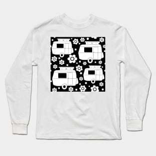 Daisy Polka Dot Vintage Caravan Pattern in Black and White Long Sleeve T-Shirt